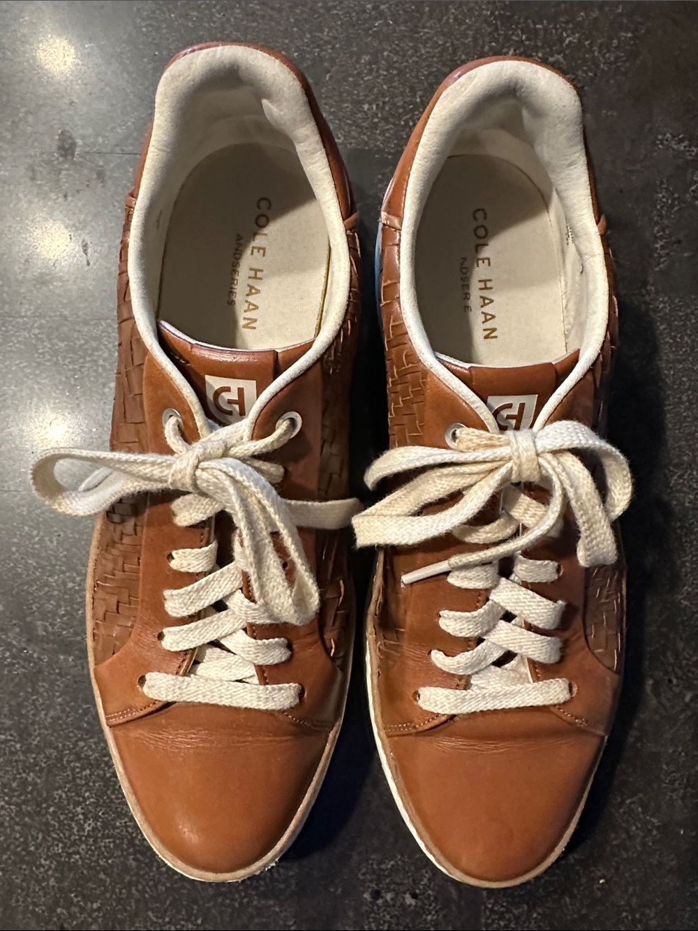 Cole Haan Tan-Brown Leather Woven Lace-Up Sneakers